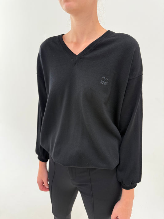 Pulover Valentino negru petite în anchior din lana merino extrafina cu influențe casual