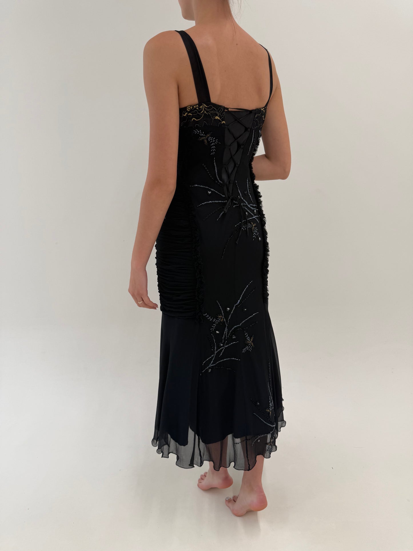 LBD vintage couture mermaid din mătase naturală cu aplicații manuale