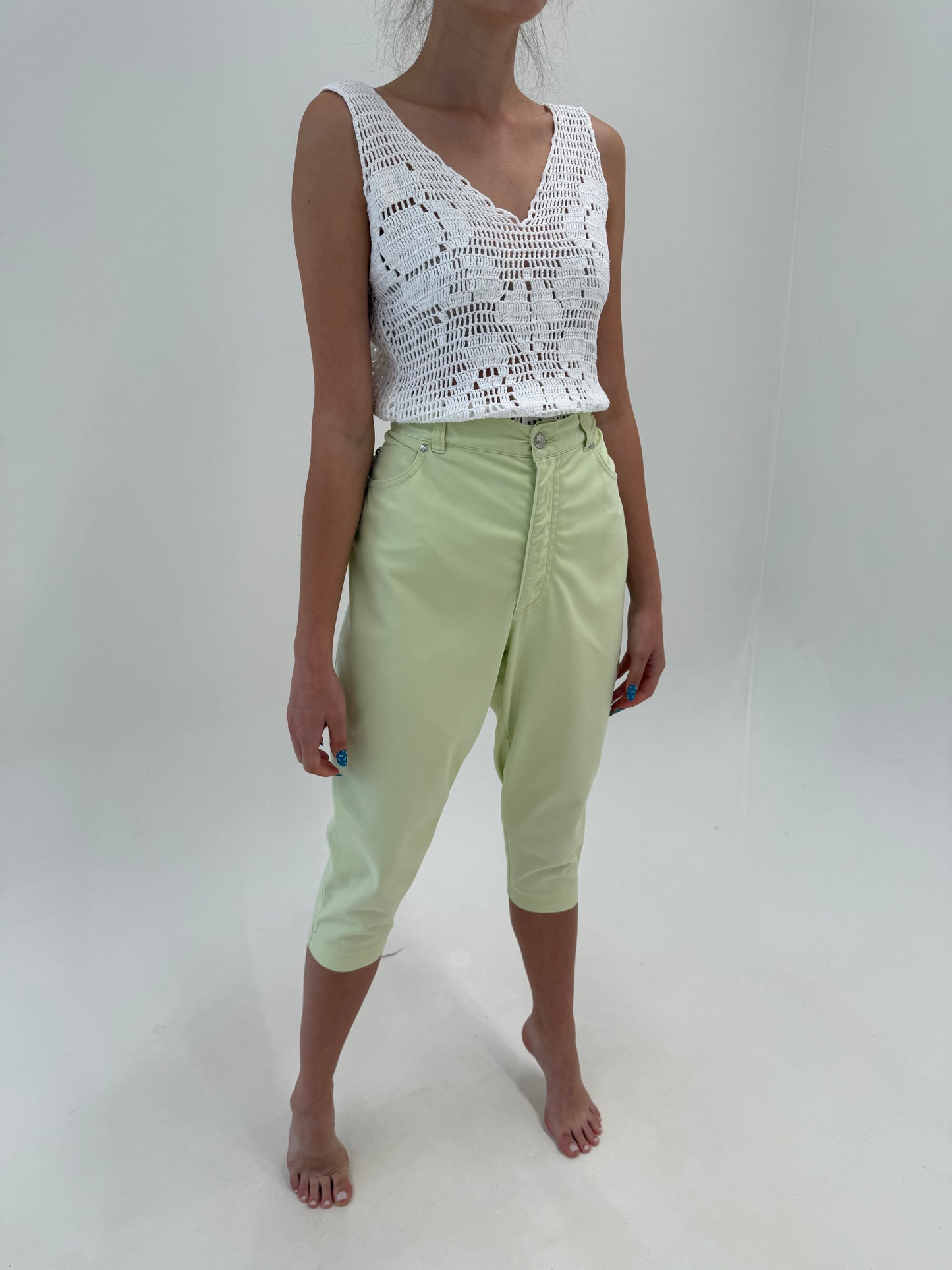Pantaloni capri Escada ultra confort pale green cu talie ultra înaltă