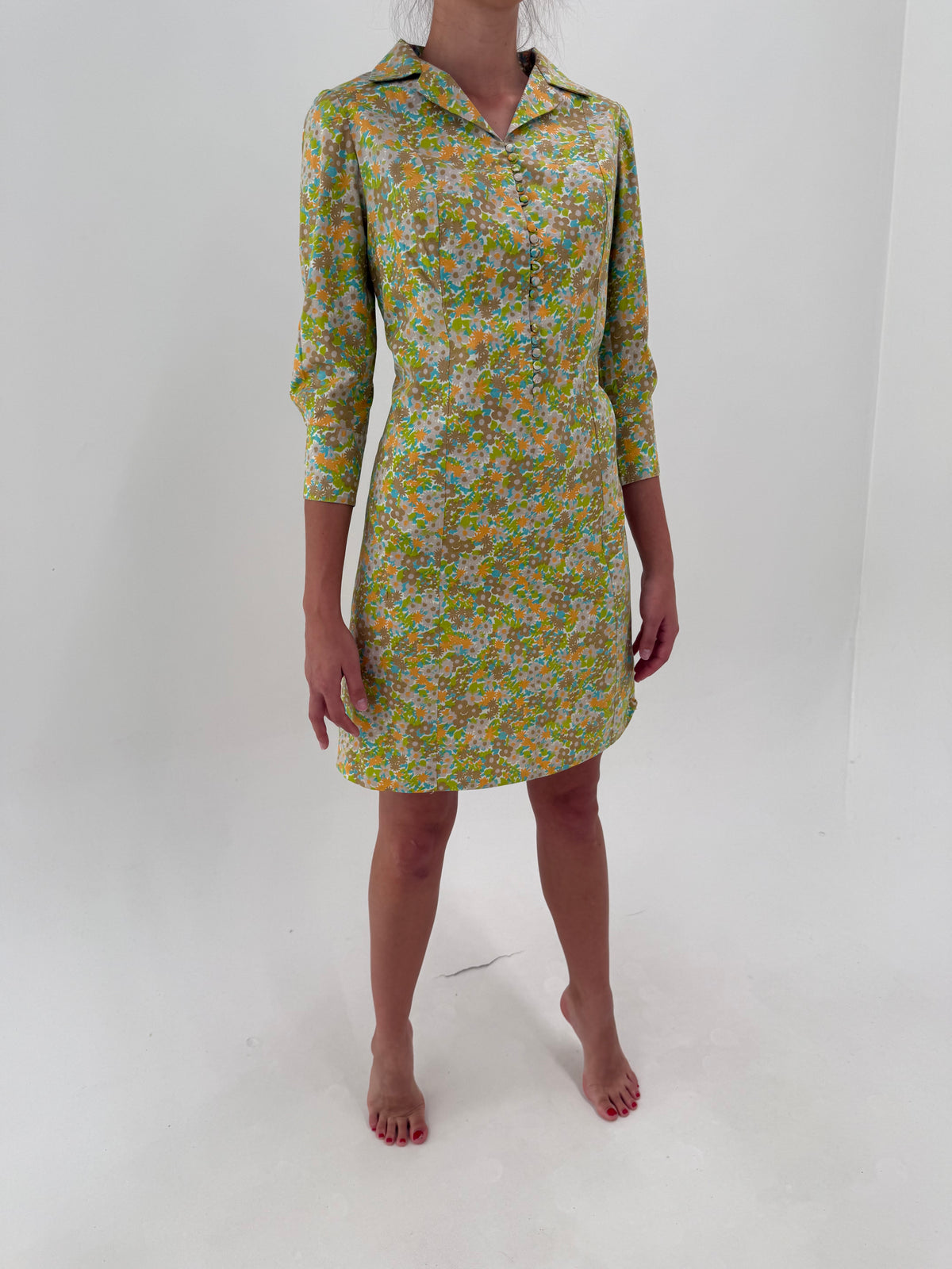 Rochie old vintage din bumbac gros și print în culori superbe