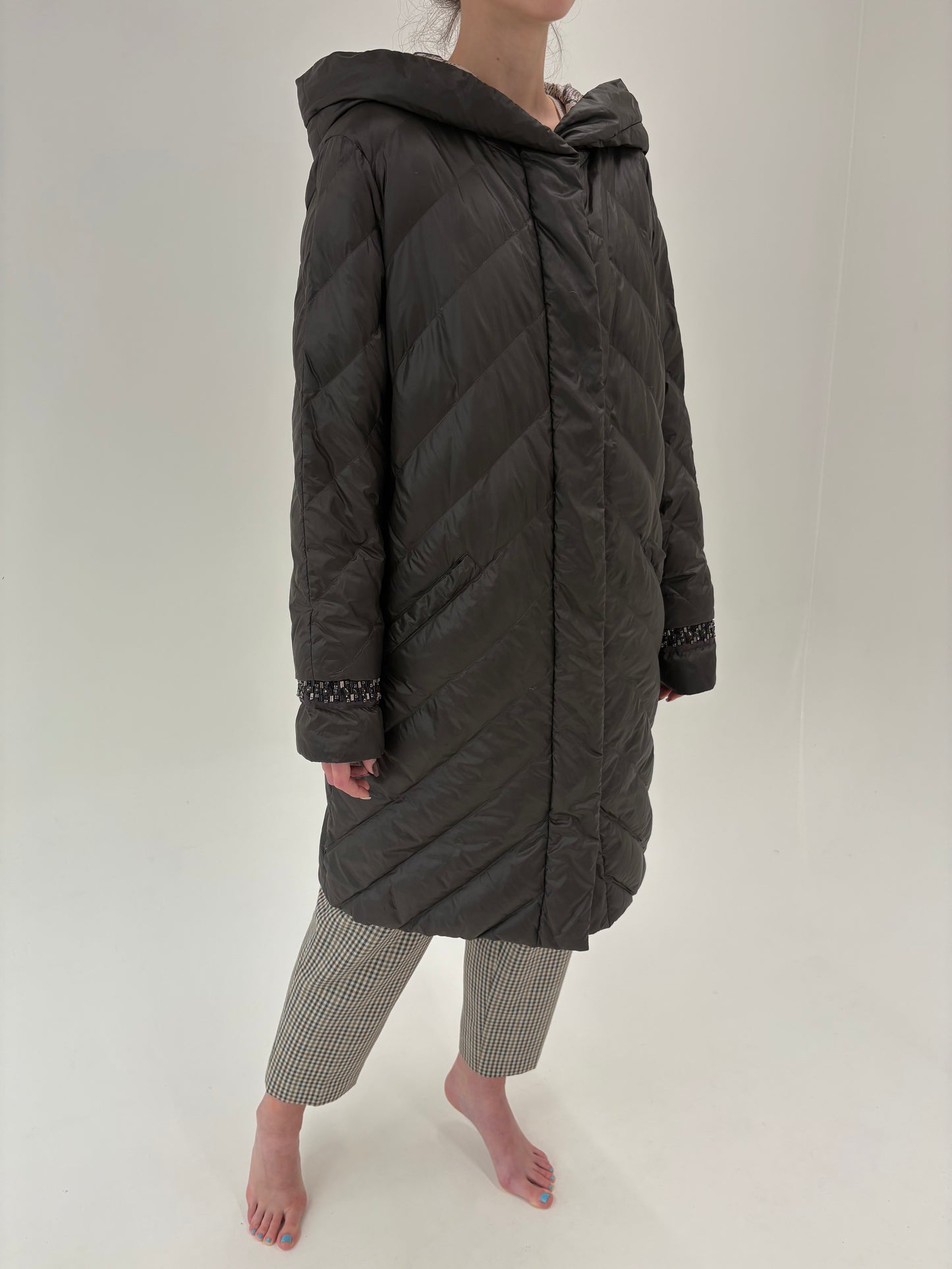 Geacă din puf luxury Laurel by Escada cu glugă si interior snake print