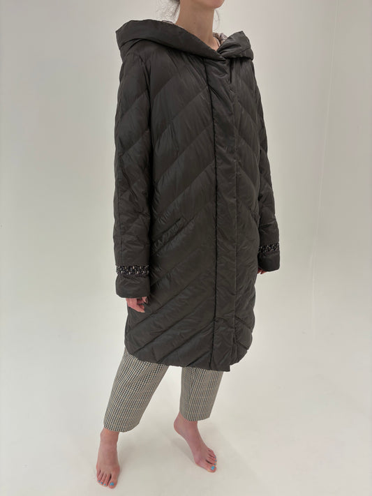 Geacă din puf luxury Laurel by Escada cu glugă si interior snake print