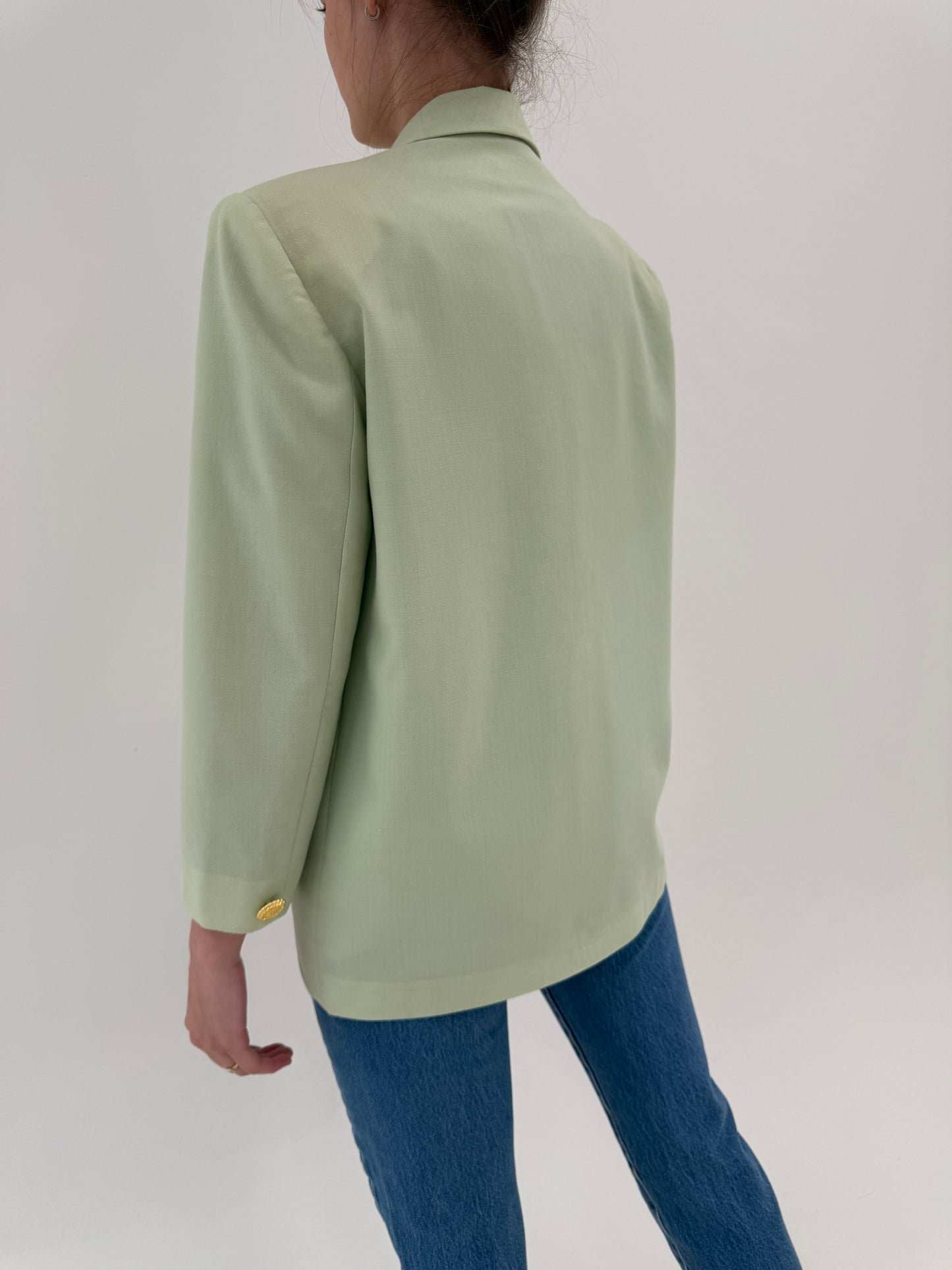 Sacou verde pudră petite italian cu nasturi aurii din stofita lightweight