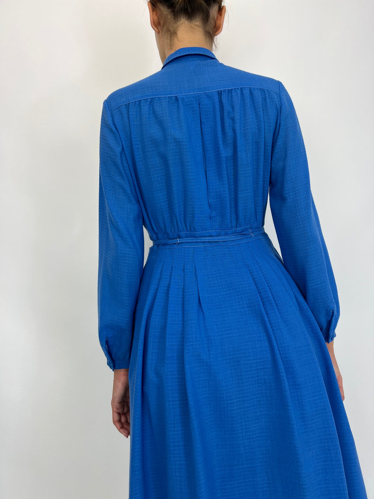 Rochie vintage albastru ciel lana extrafina texturată