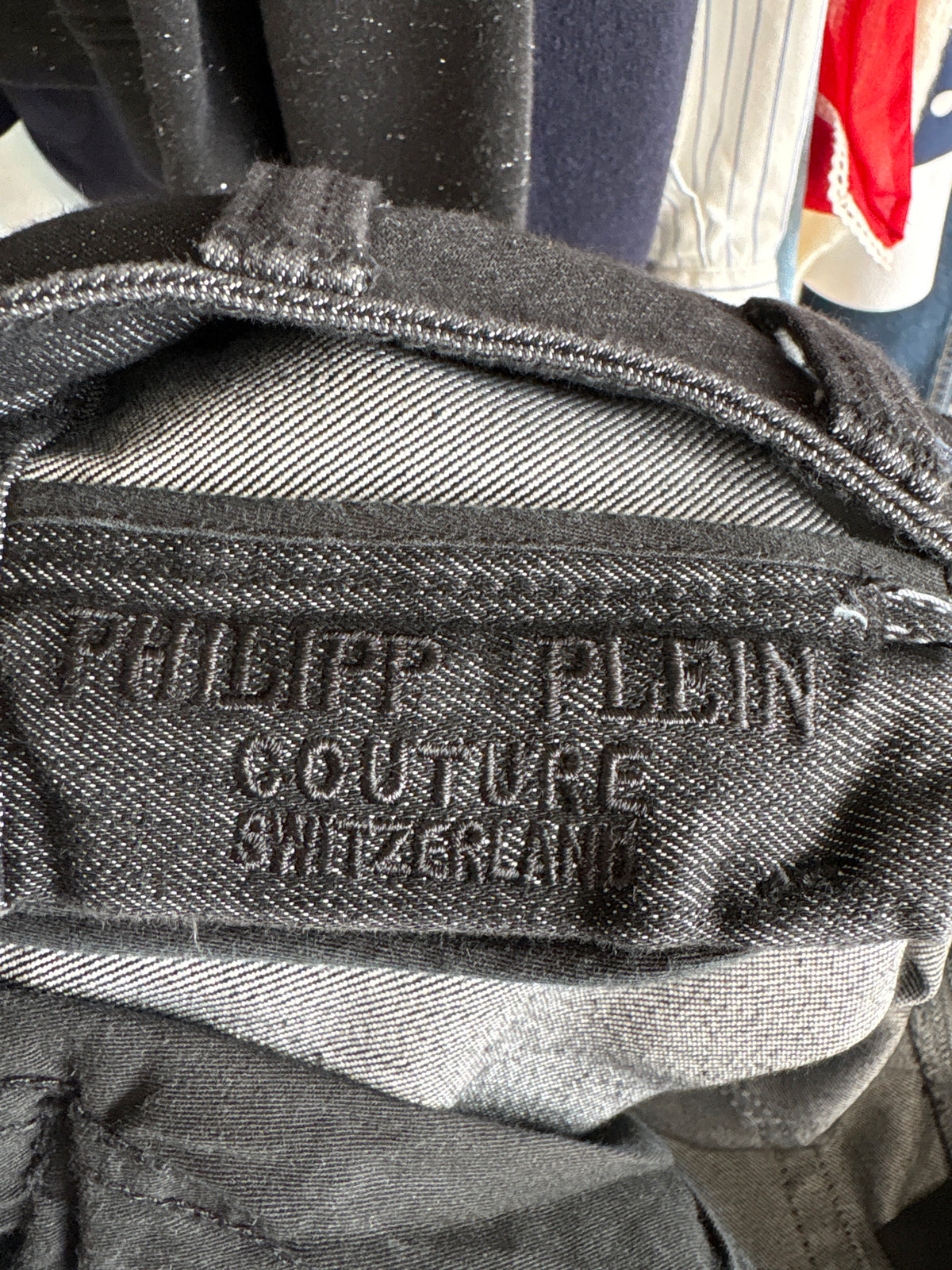 Jeans Phillip Plein couture luxury straight leg tall cu influențe punk dark wash