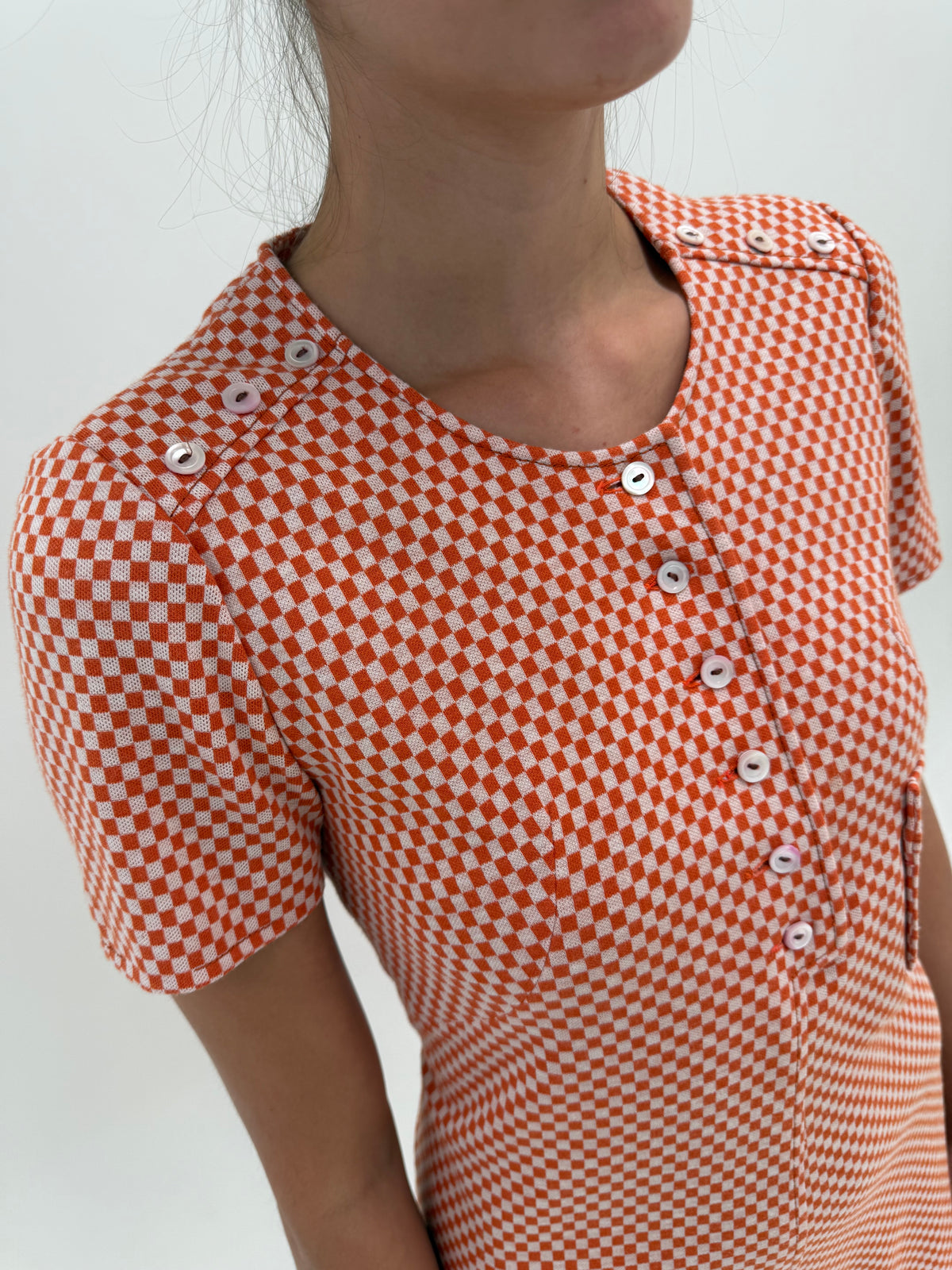 Rochie old vintage mid/late 60s din tricot dens de Vascoza în carouri