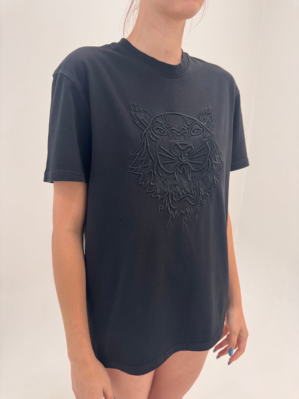 Top negru Kenzo cu logoul brodat din bumbac premium