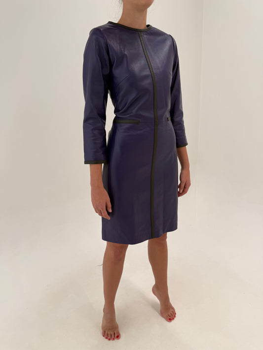 Rochie dark violet din piele naturală extra moale și extrem de fină