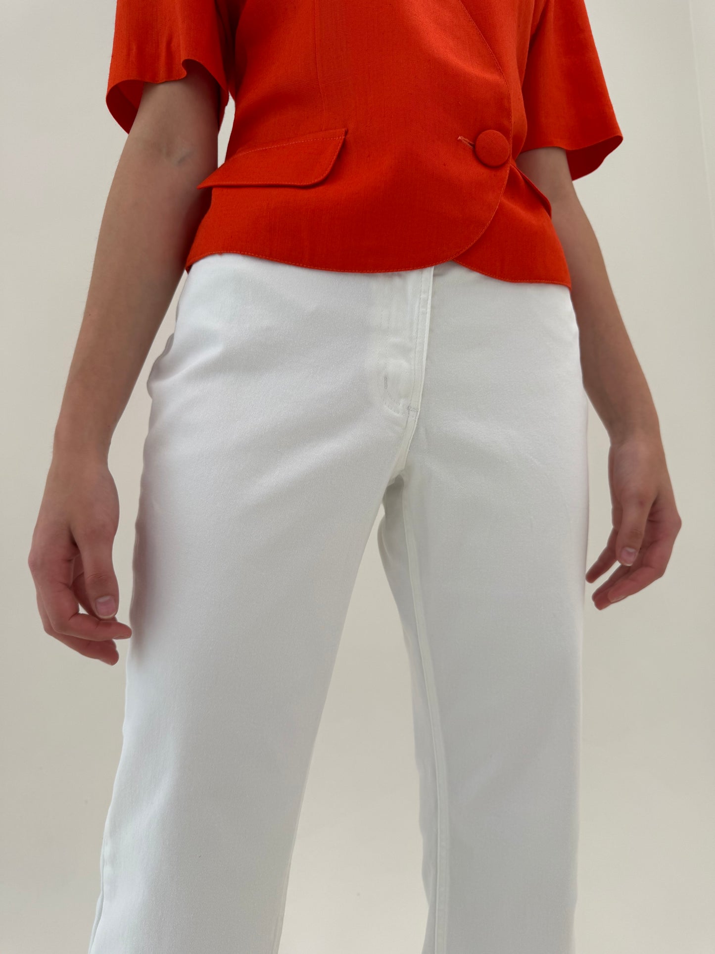 Pantaloni albi din bumbac ultra confort modelatori petite cu solduri generoase