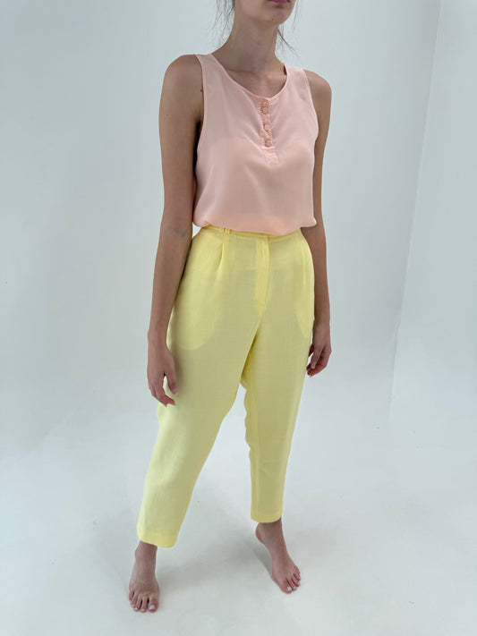 Pantaloni vaporoși butter yellow din panzica cu talie ultra înaltă