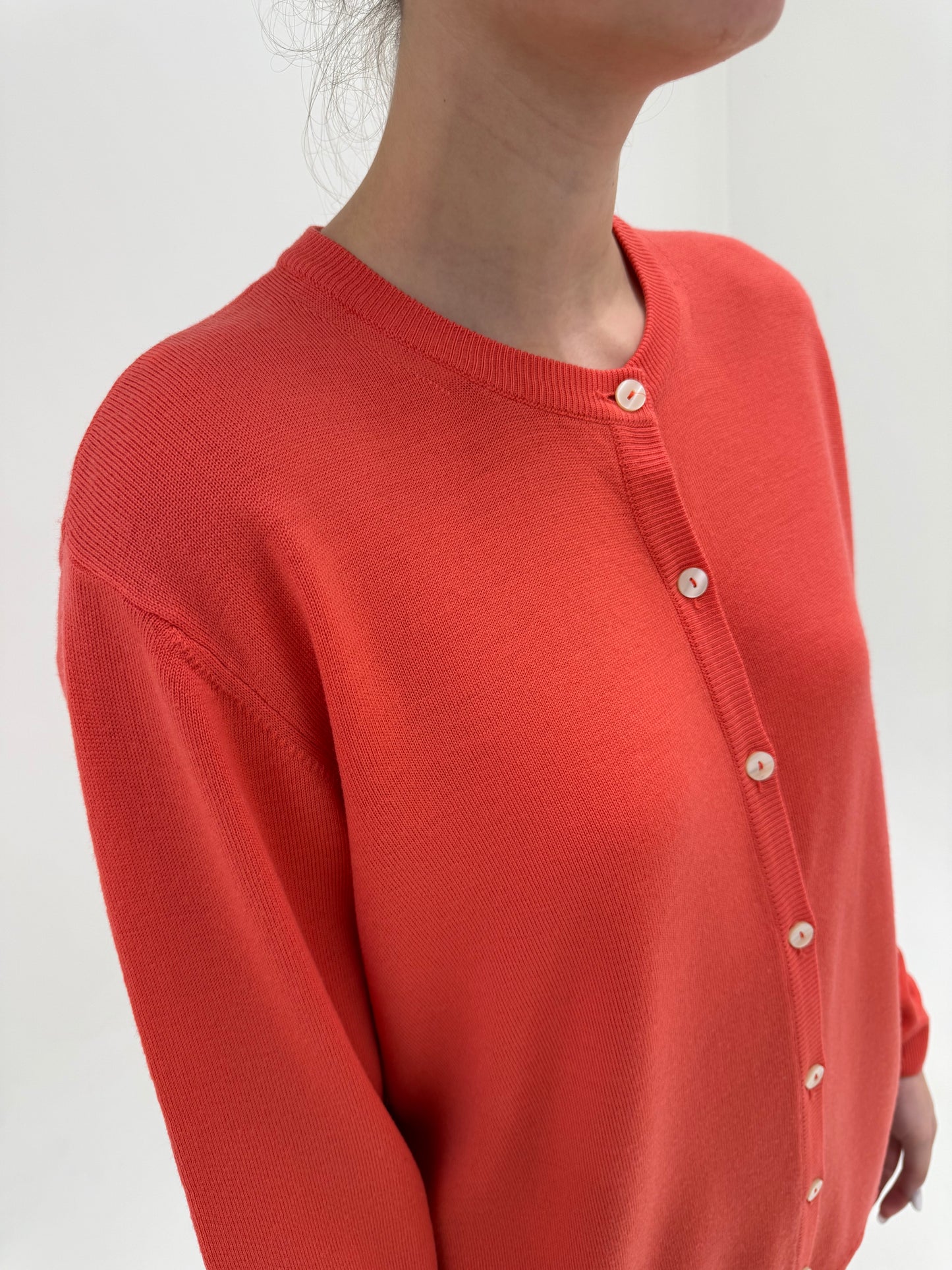 Cardigan din lana pura extrafina merino tasmaniana coral orange