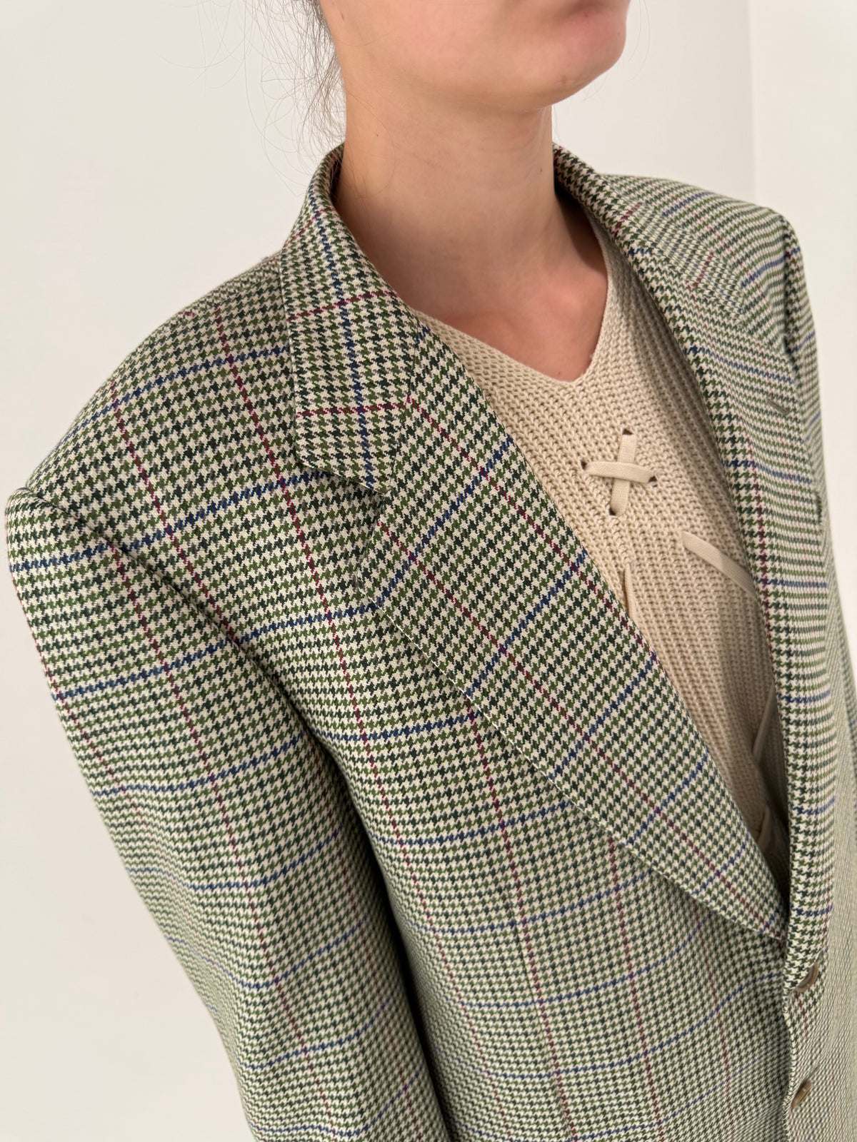 Sacou Yves Saint Laurent vintage ivoire pied de coq din lana și cașmir