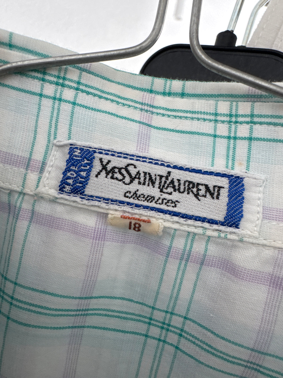 Cămașa Yves Saint Laurent vintage din panzica fină de bumbac în carouri