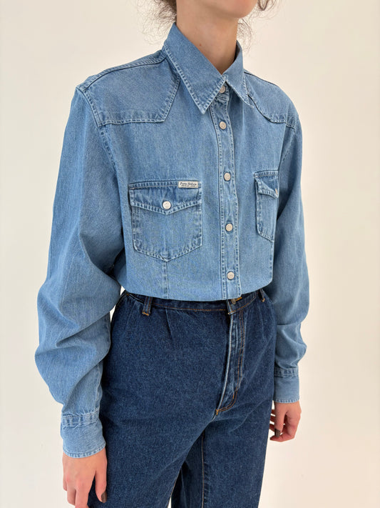 Cămașa vintage italiană din jeans moale de bumbac