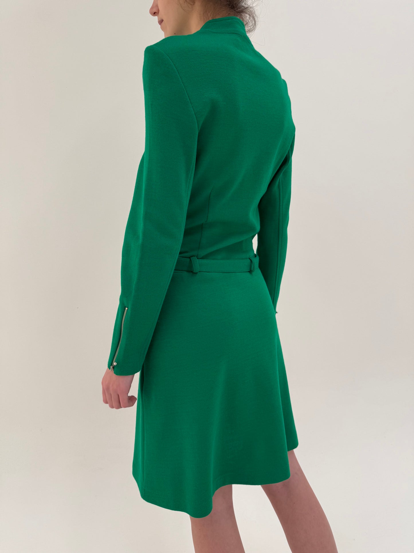 Rochie vintage în stil Prada din lana extrafina densa verde tare smarald