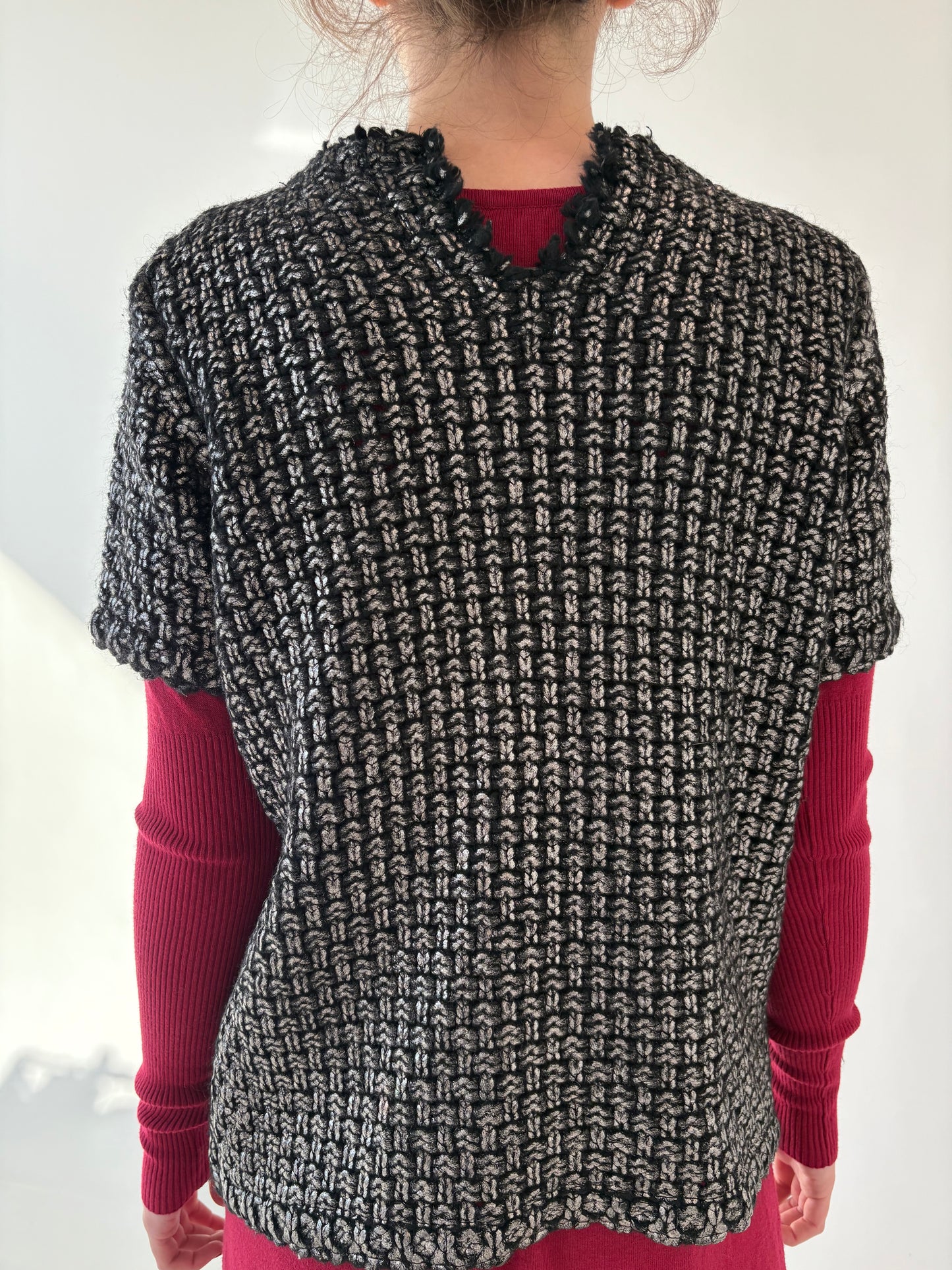 Sacou in stil Chanel din jerse de gramaj super mare cu efect argintiu antichizat