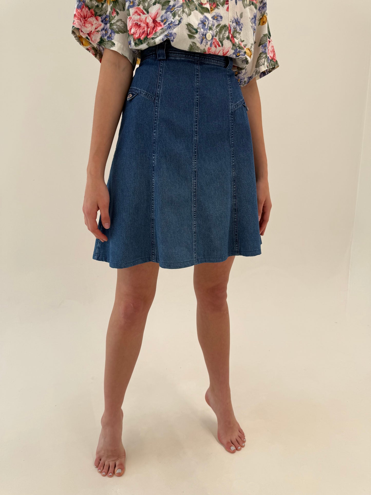 Fustă mini vintage din jeans în croi A-line cu talie ultra înaltă