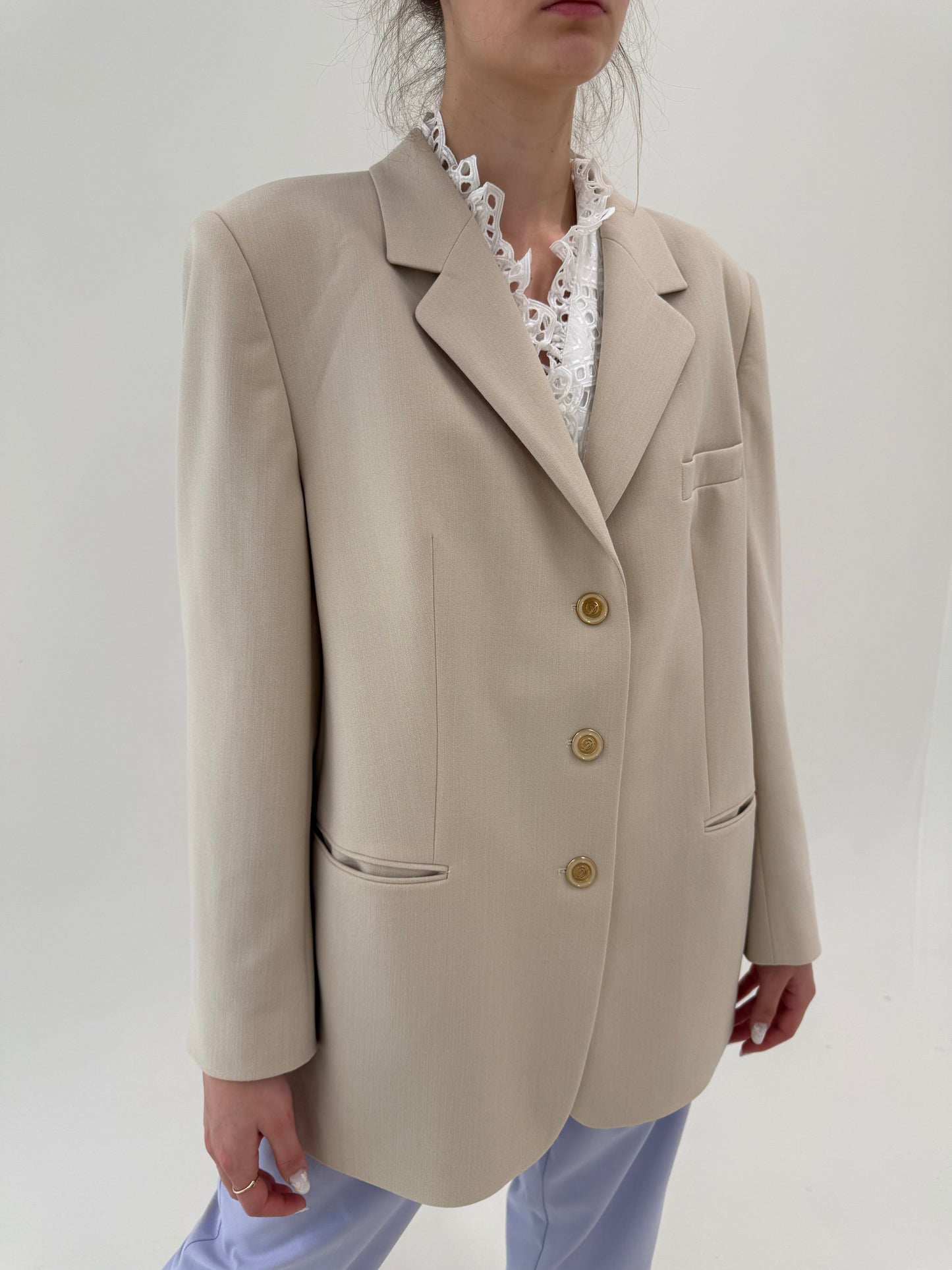 Sacou nude de brand luxury vintage Delmod în croi clasic