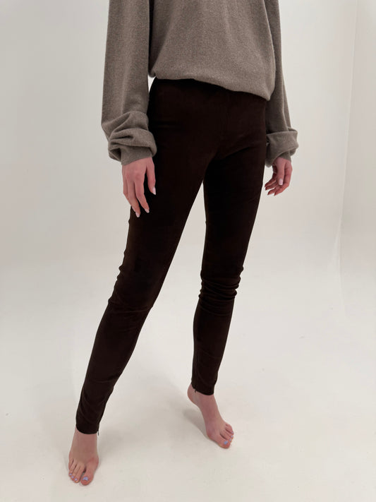 Pantaloni high end italienești din piele naturală mănușă chocolate brown