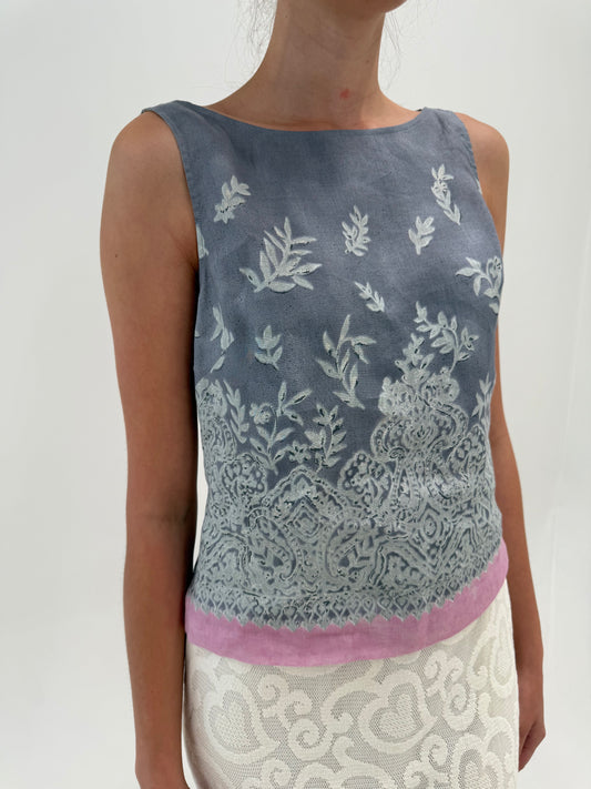 Top Marella by Max Mara dusty blue din in  cu print organic superb