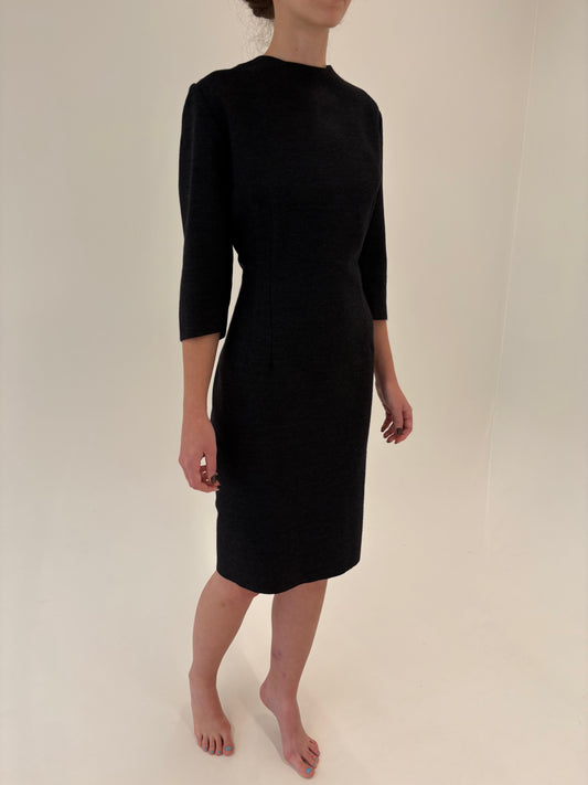 Rochie vintage superbă din stofă worsted de lana charcoal gray