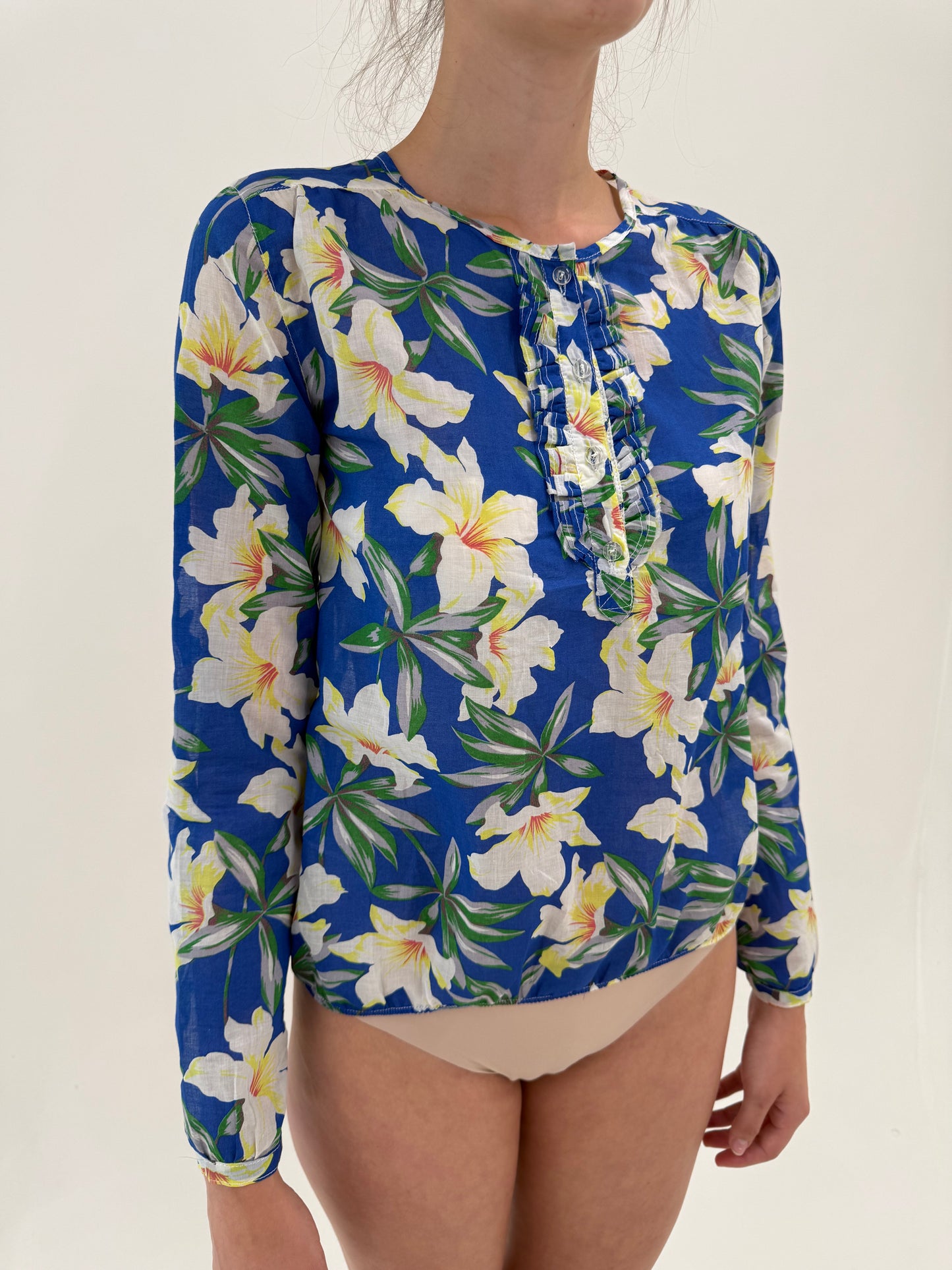Tunici noi din panzica de bumbac albastru regal cu print floral superb