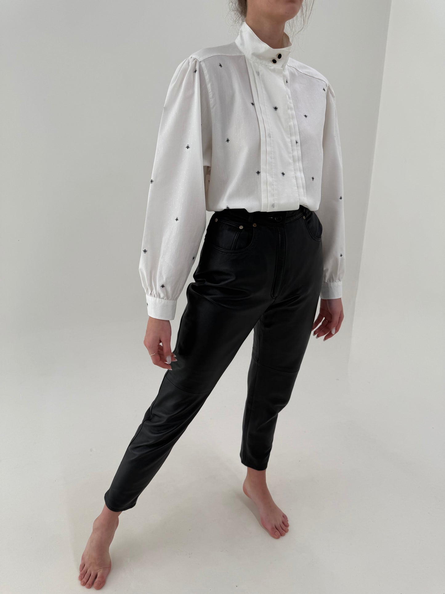 Pantaloni din piele naturală moale cu talie ultra înaltă