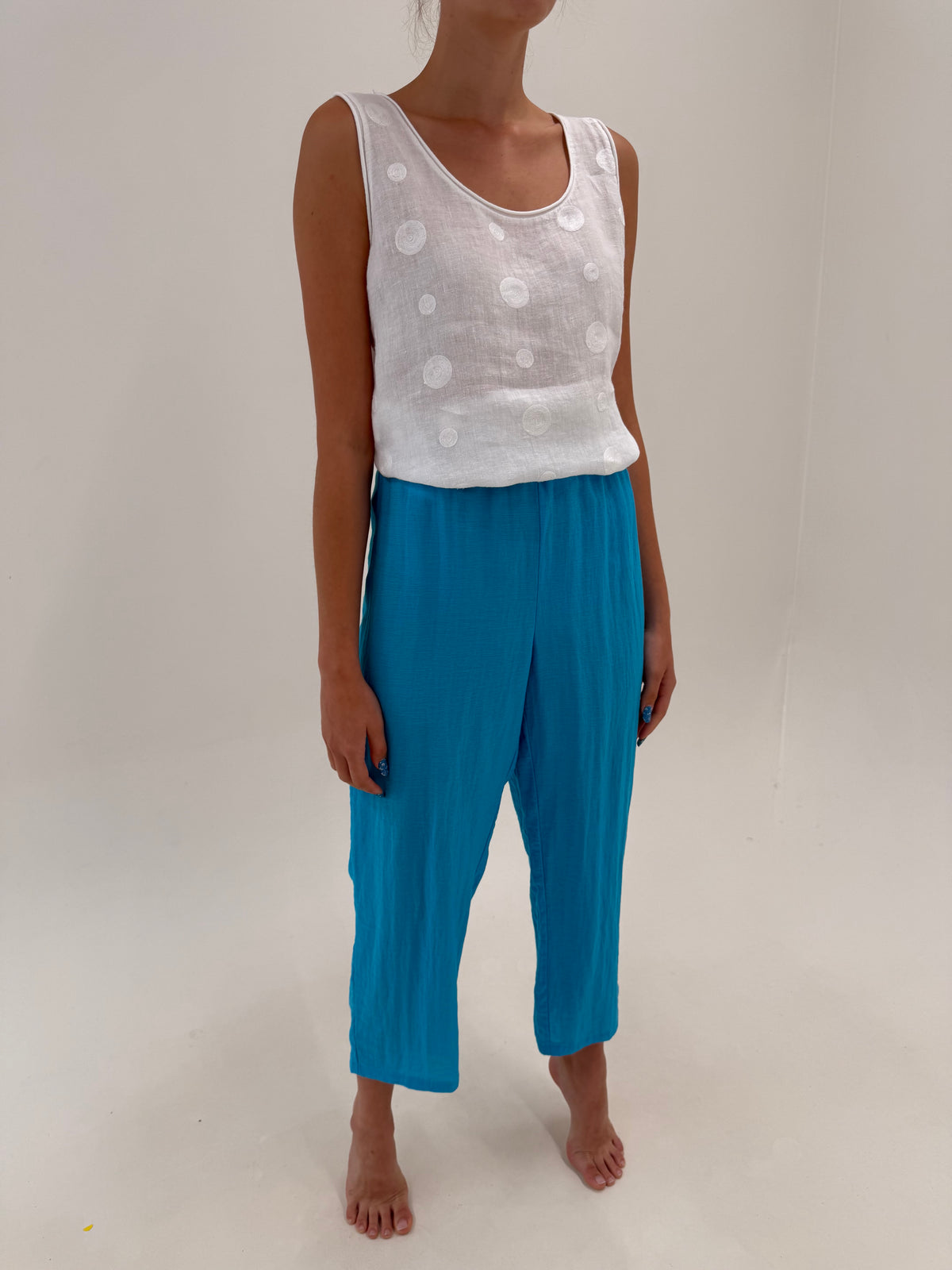 Pantaloni aqua blue super vaporoși în croi tip ‘trening’ lejer