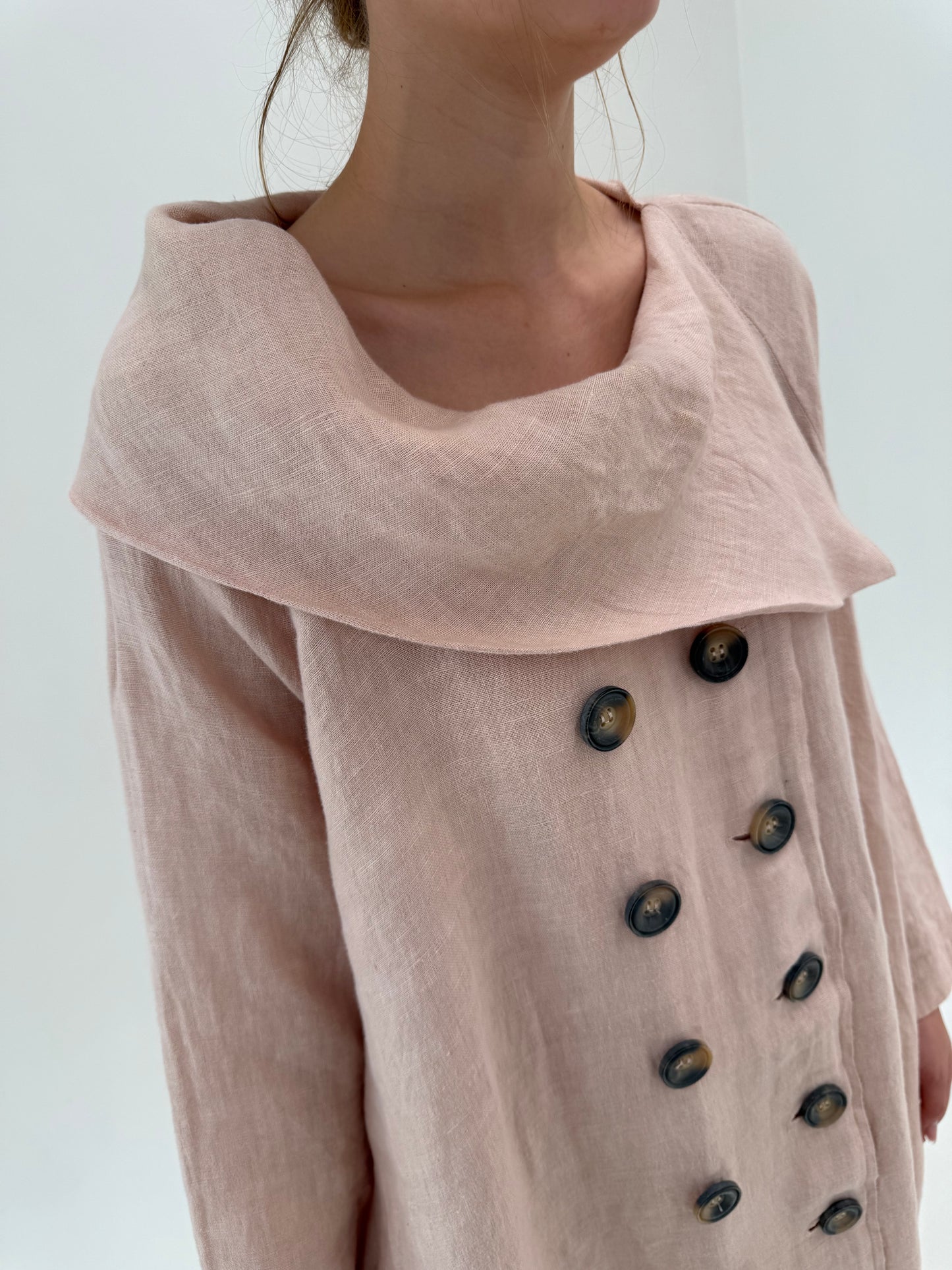 Rochie spectaculoasă powder pink din pânză de in