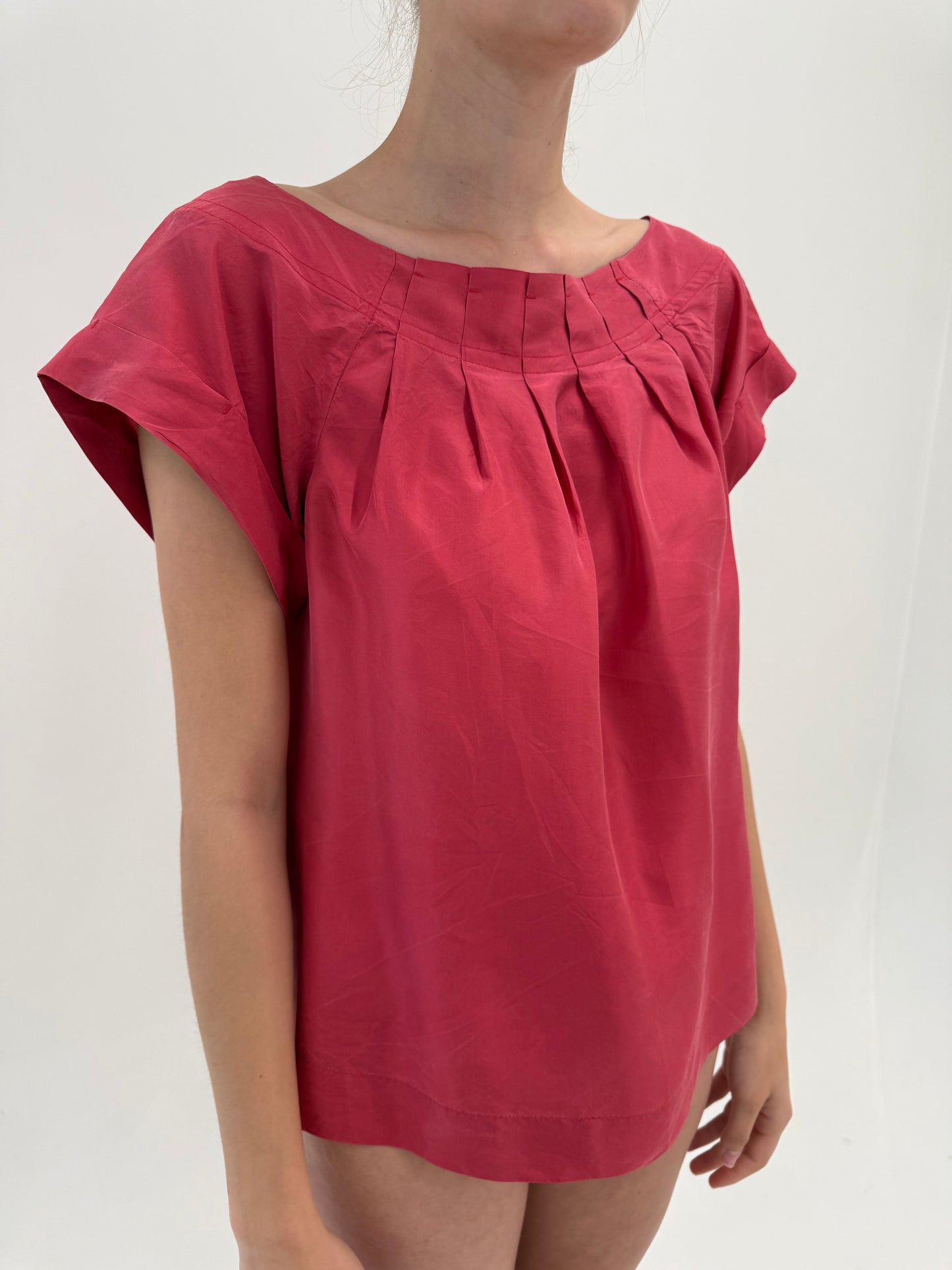 Top din panzica de mătase naturală in croi lejer rose pink