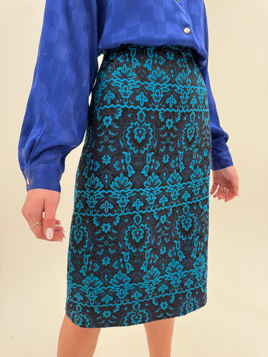 Fustă vintage excepțională de la zi la seară din brocart de lana extrafina