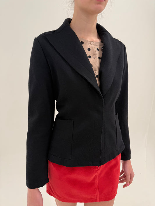 Sacou negru Max Mara clasic cambrat din lanita subțire confort cu revere late