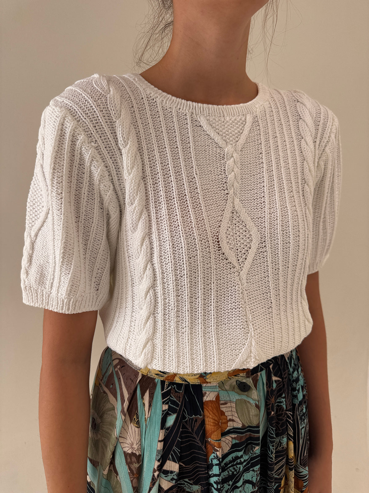 Top vintage italian din bumbac greu texturat excepțional cu torsade