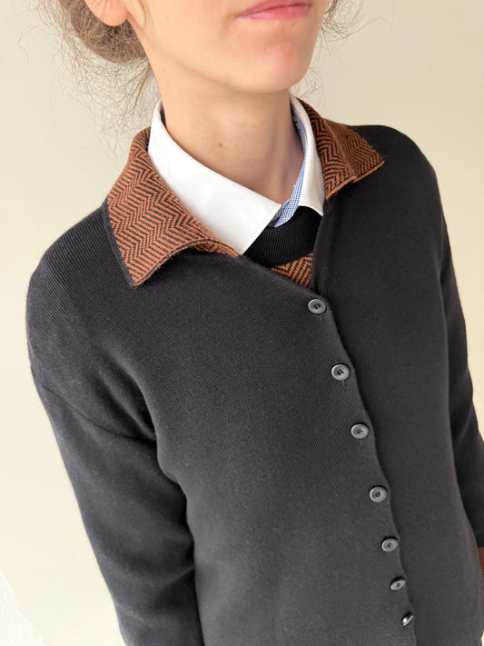 Set italian din lana merino extrafina de gramaj mare caramel și negru