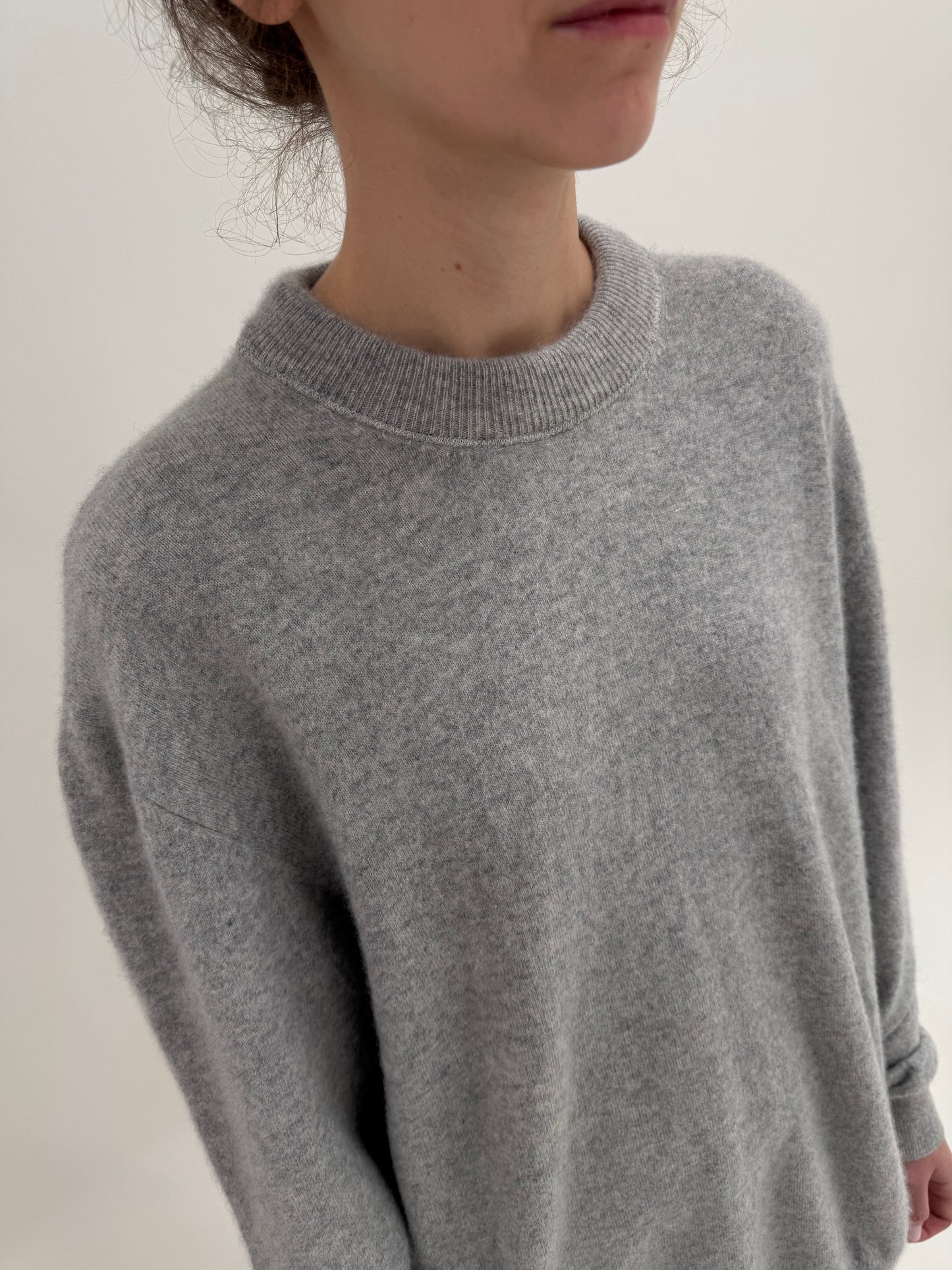 Pulover din cașmir gros multiply crew neck silver gray