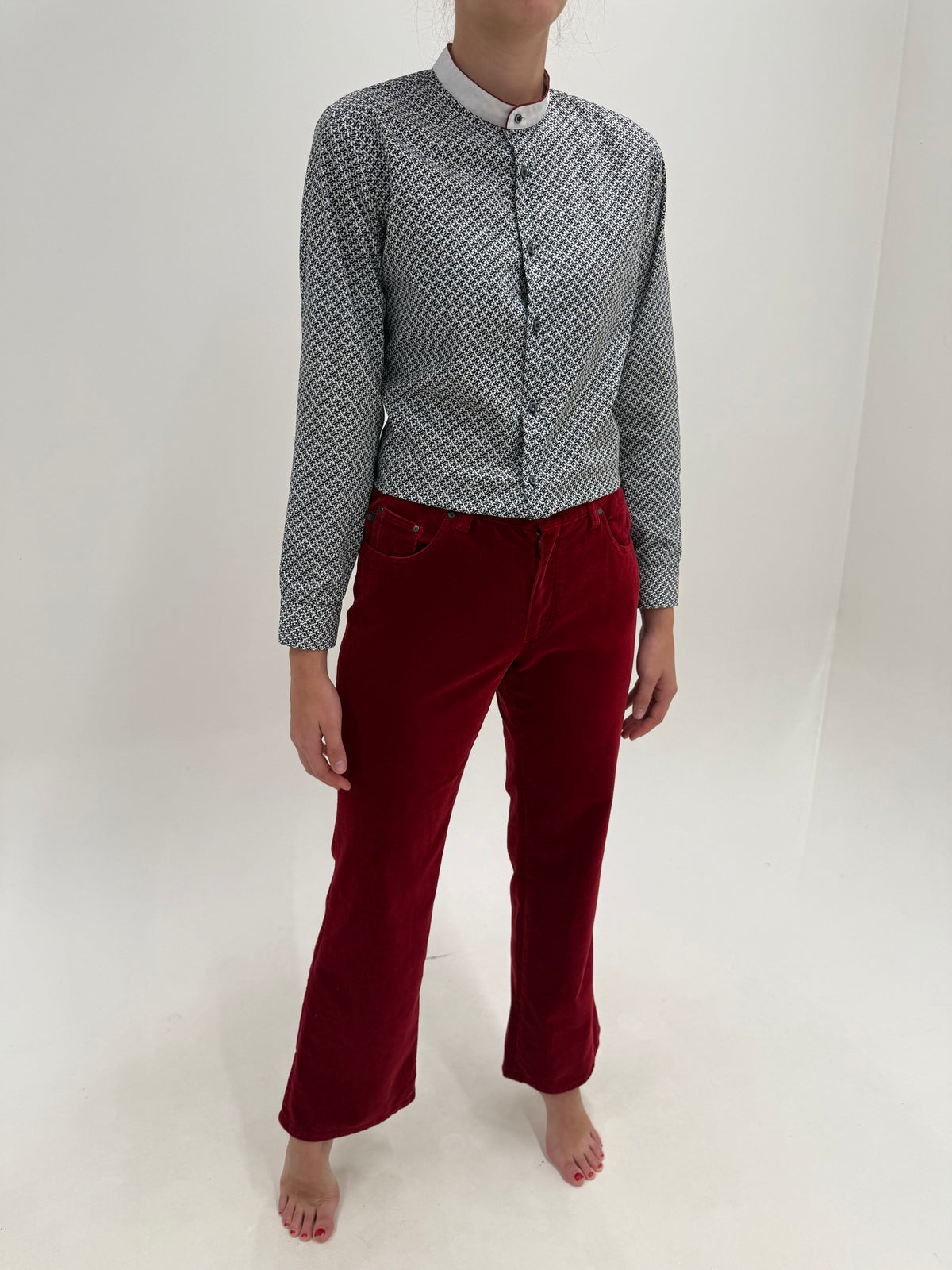 Pantaloni Ralph Lauren evazați cherry red din catifea ultra confort de bumbac și lycra