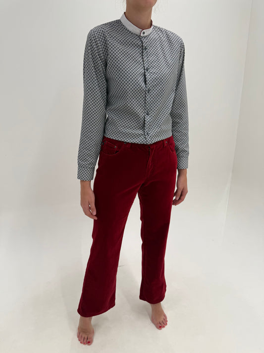 Pantaloni Ralph Lauren evazați cherry red din catifea ultra confort de bumbac și lycra