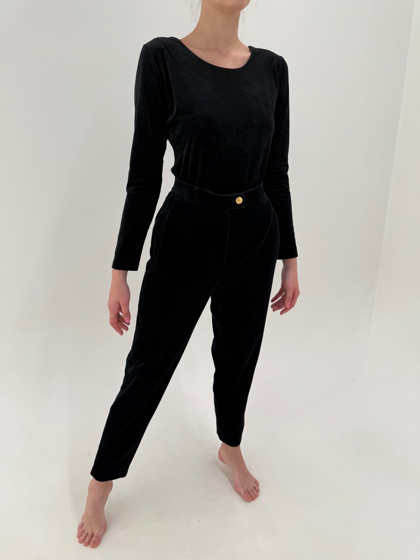 Pantaloni de brand super premium negri din catifea