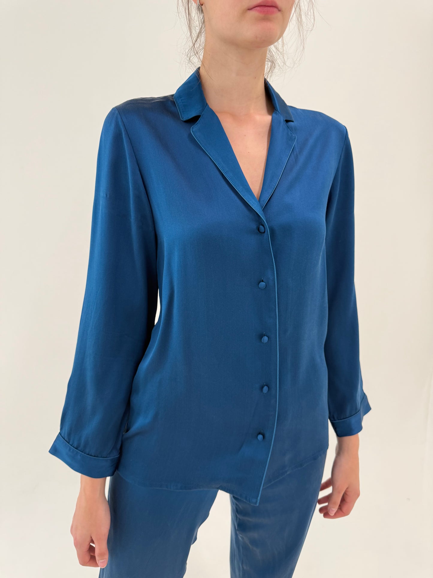 Pijama din mătase naturală teal blue
