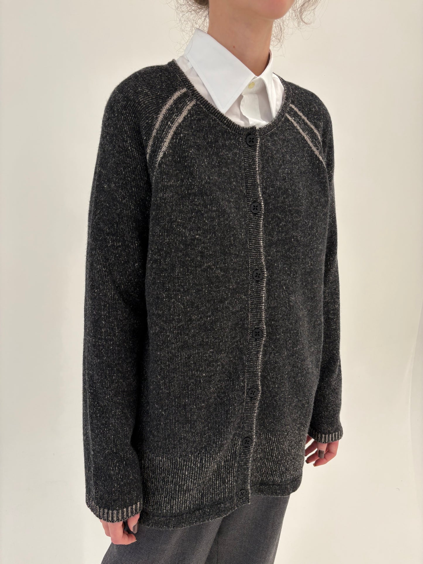 Cardigan italian excepțional din tricot de lana merino cu cașmir