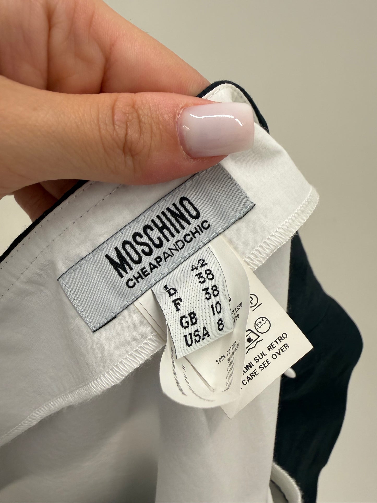 Fustă Moschino în dungi alb negru vin poplin excepțional de bumbac