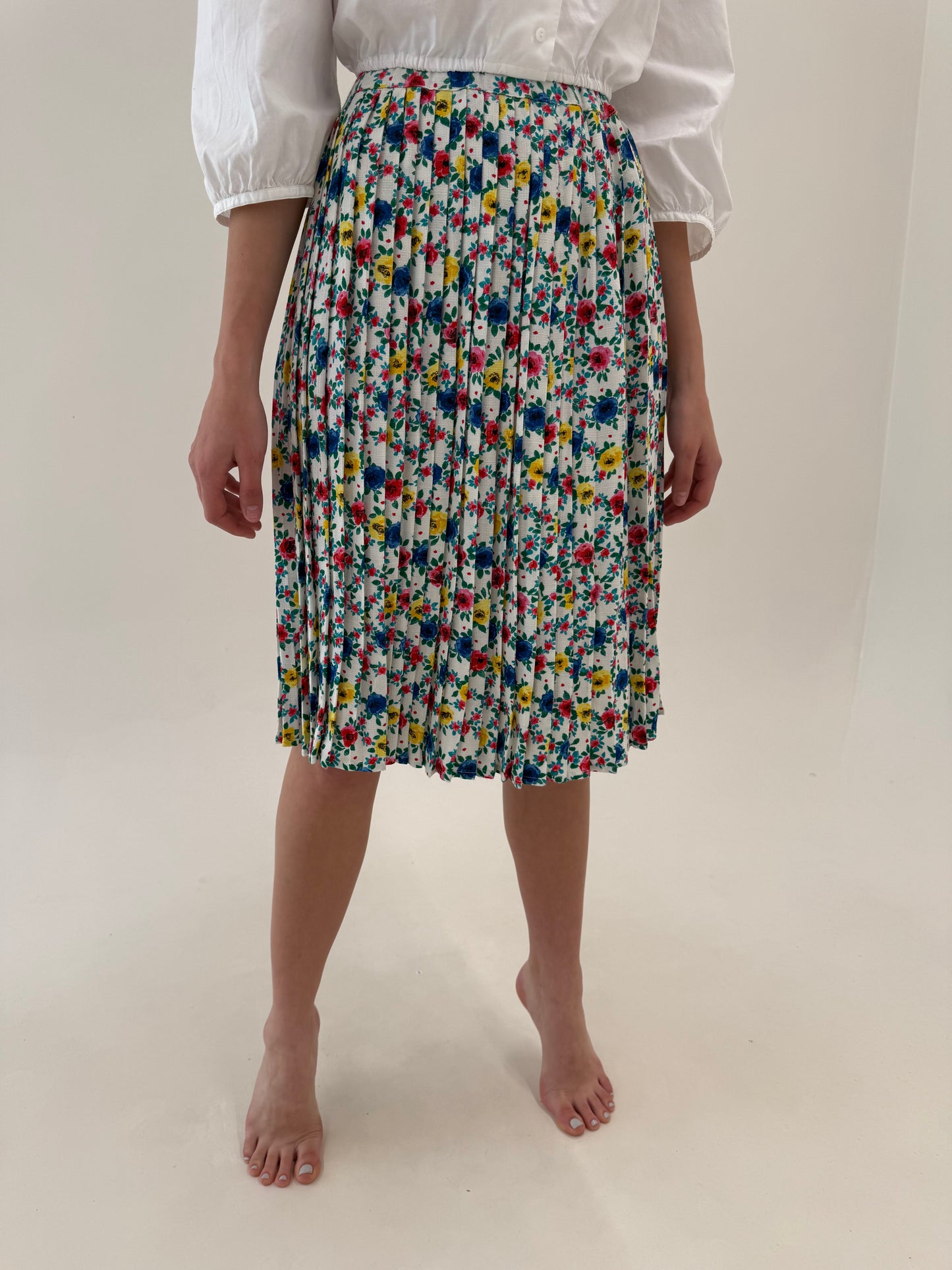 Fustă vintage plisată cu print floral superb și talie ultra înaltă elastică