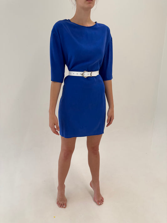 Rochie albastru regal din mătase naturală în croi minimalist
