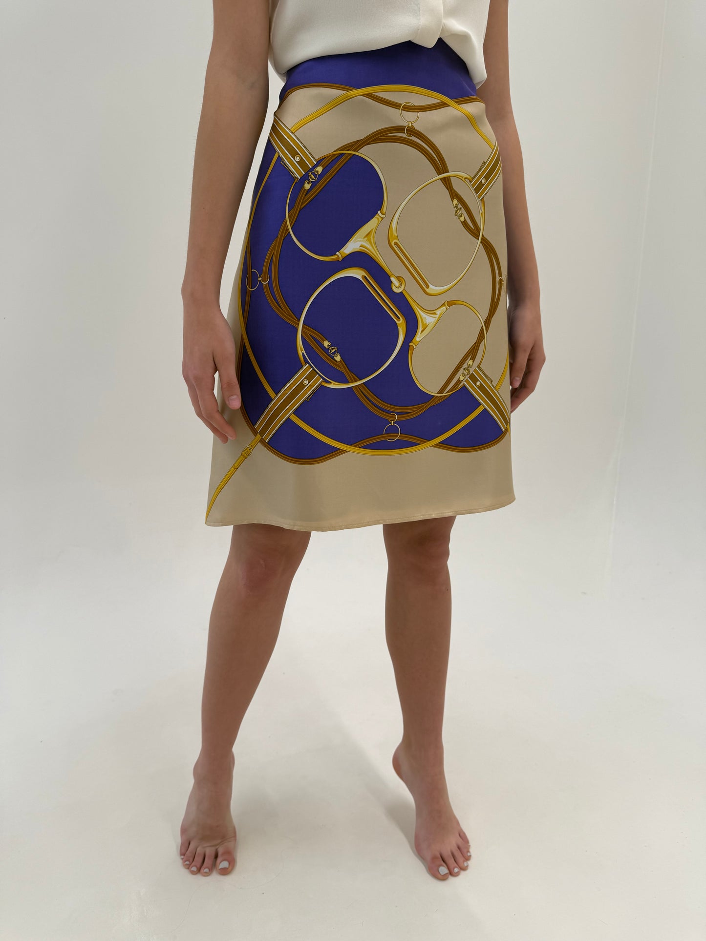 Fustă gama Max Mara cu print in stil Hermes din twill de mătase naturală