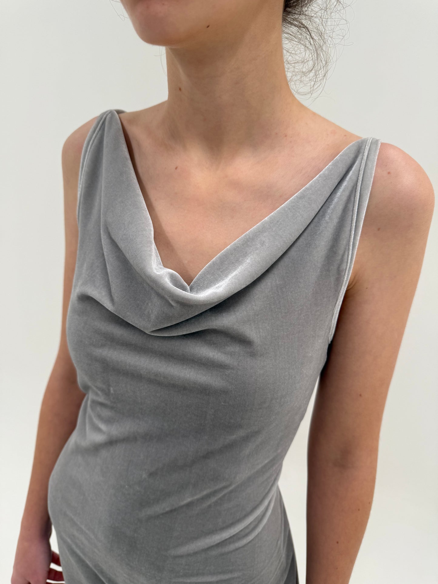 Slip dress maxi italiană silver gray quiet sexy sfârșit de ani 90