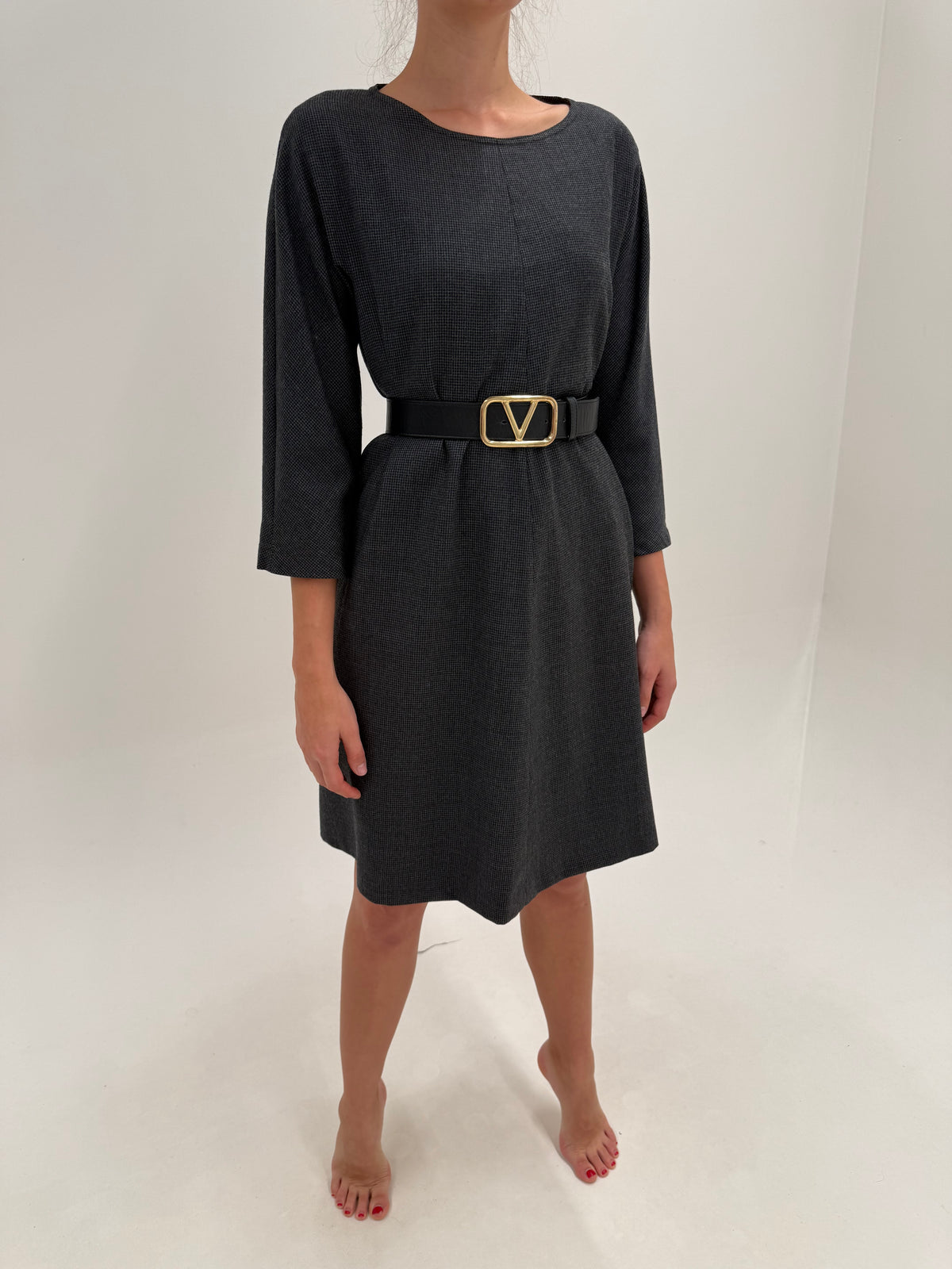 Rochie Max Mara pied de coq din stofă moale excepțională în croi lejer A-line