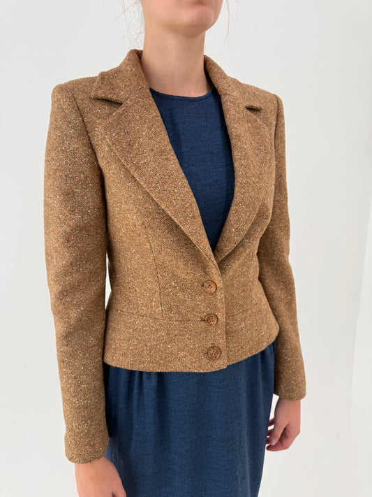 Sacou Luisa Spagnoli din tweed Donegal camel de lana și mătase naturală cambrat