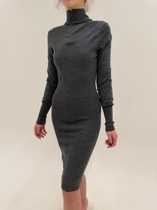 Rochie tip maleta cu talie ultra marcată din lana merino extrafina