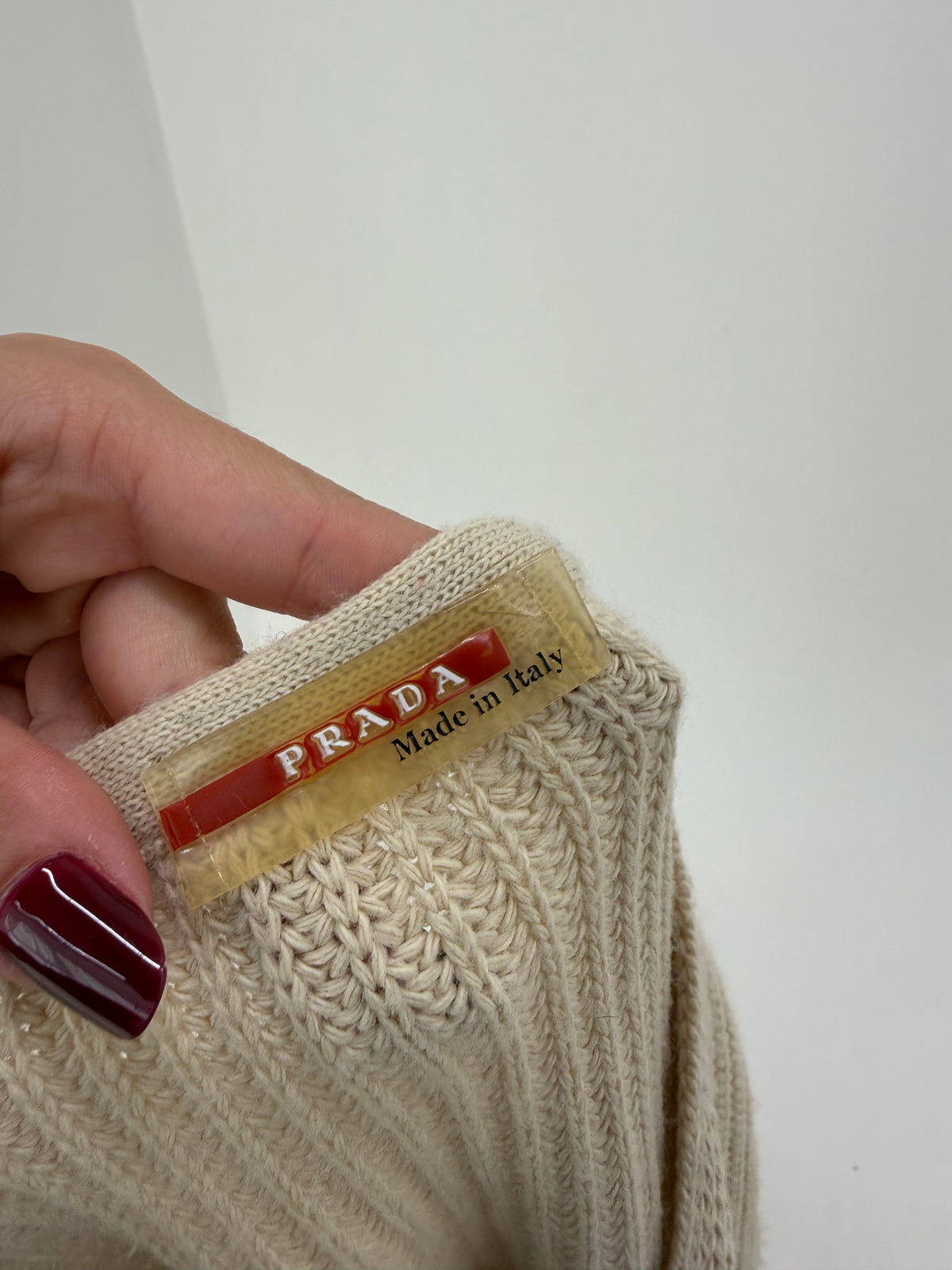 Pulover Prada vintage din bumbac gros cu lana camel texturat
