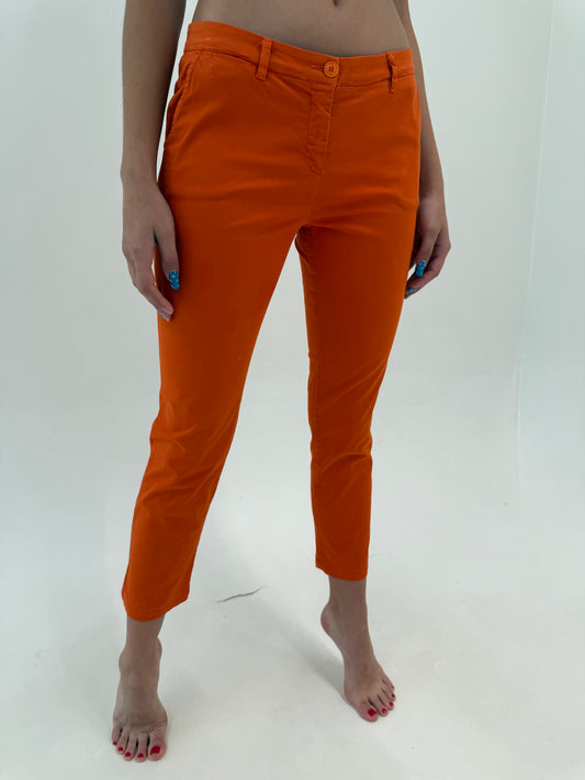 Pantaloni Max Mara oranj petite din poplin modelator de bumbac ultra confort